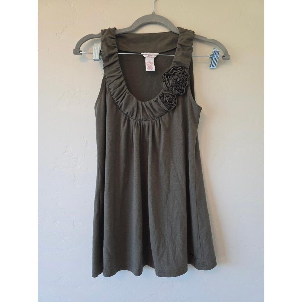 Candie’s Rosette Flower Tank Top Olive Gray Size S